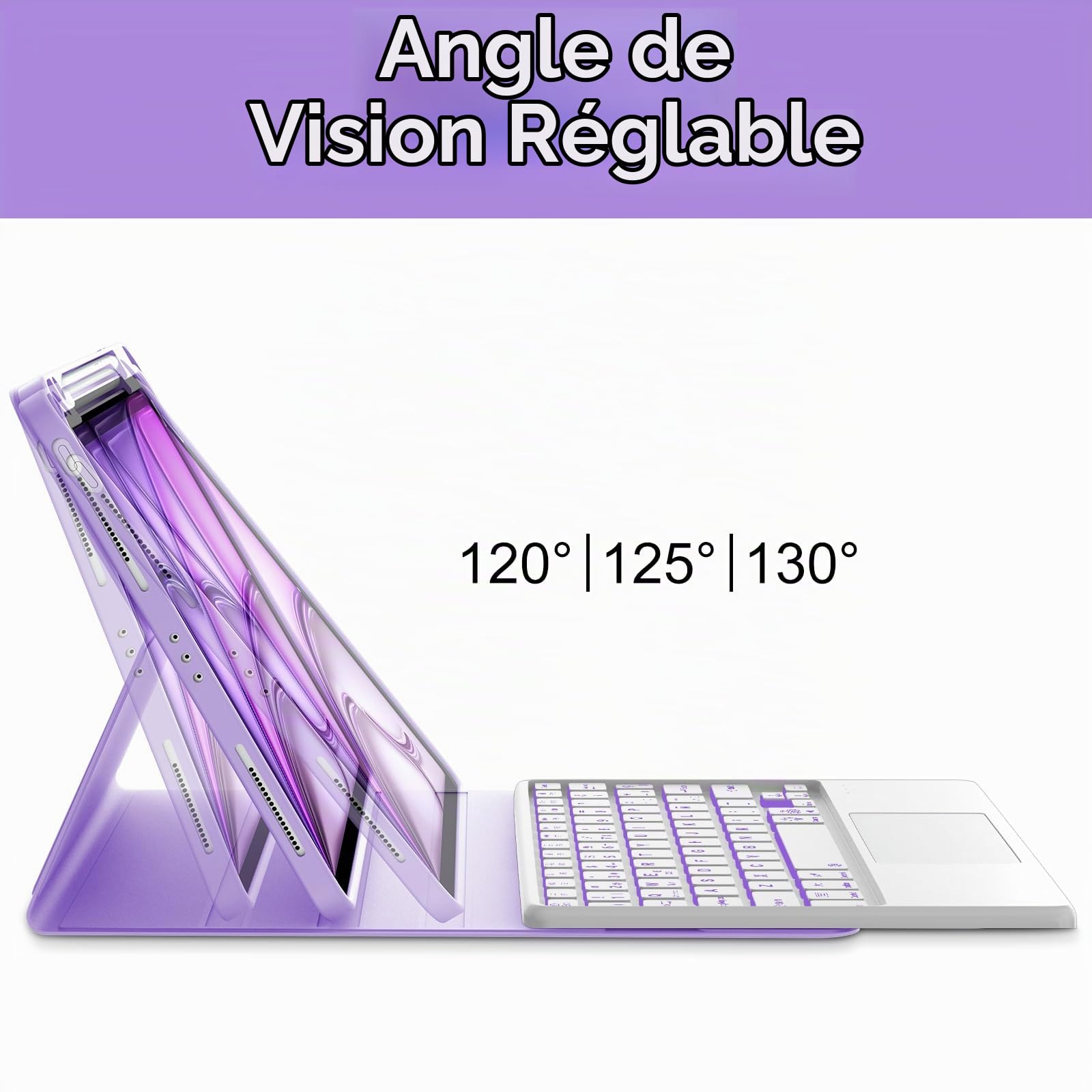 Clavier avec Touchpad pour iPad Air 11 Pouces M4 2026/M3 2025/M2 2024, AZERTY Français Clavier Rétro-éclairé Bluetooth Détachable avec Pavé Tactile pour iPad Air 11 M2/M3/M4 2025/2026, Violet Clair