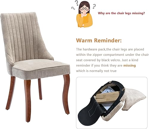 Miniatura 5 de Aoowow Juego de 4 sillas de comedor tapizadas de mezcla de lino, sillas de comedor copetudas con canales para cocina, patas de madera maciza, sillas