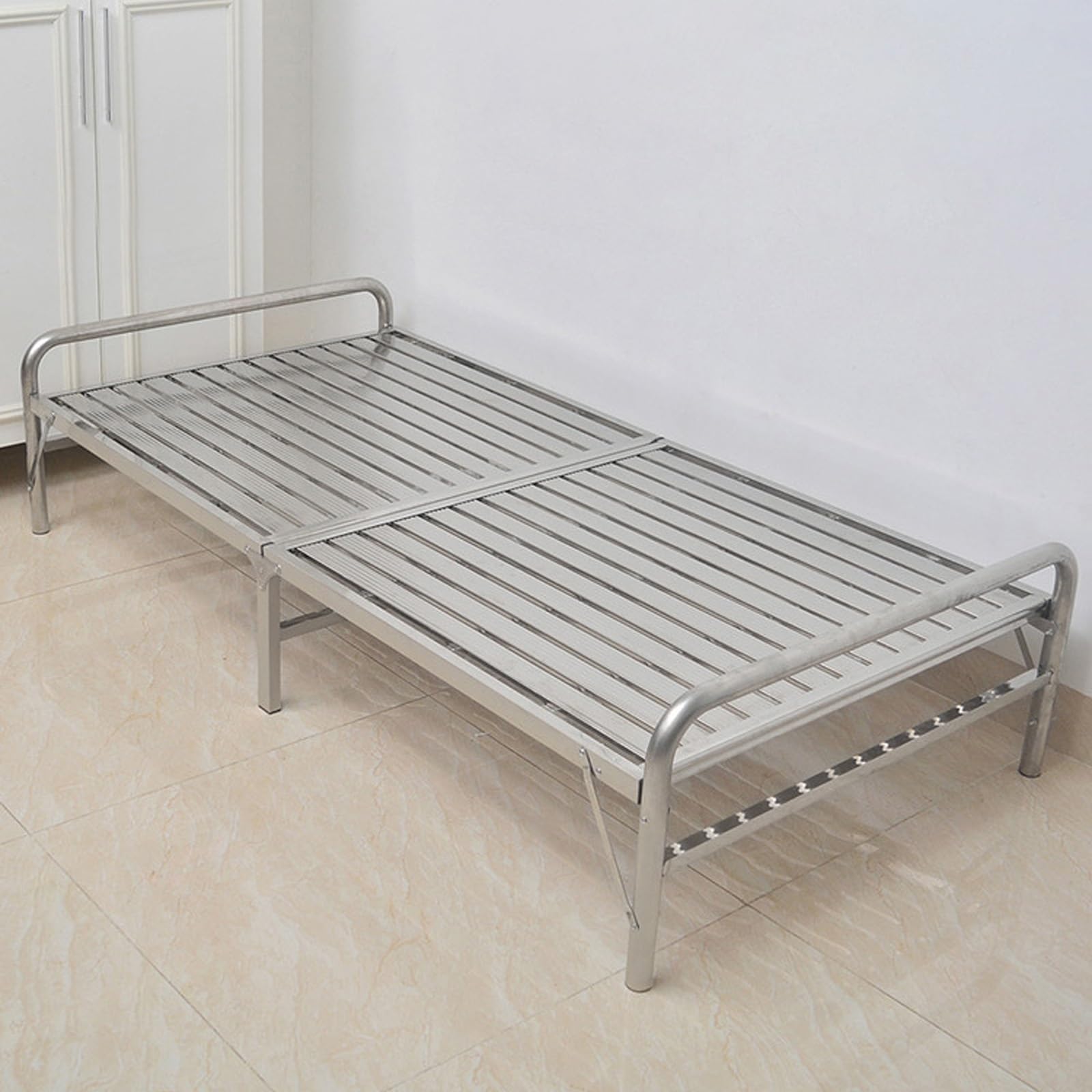 Struttura letto pieghevole in acciaio inox, letto portatile per adulti, stabile e portante, ideale per casa e ufficio, design compatto per riporre facilmente