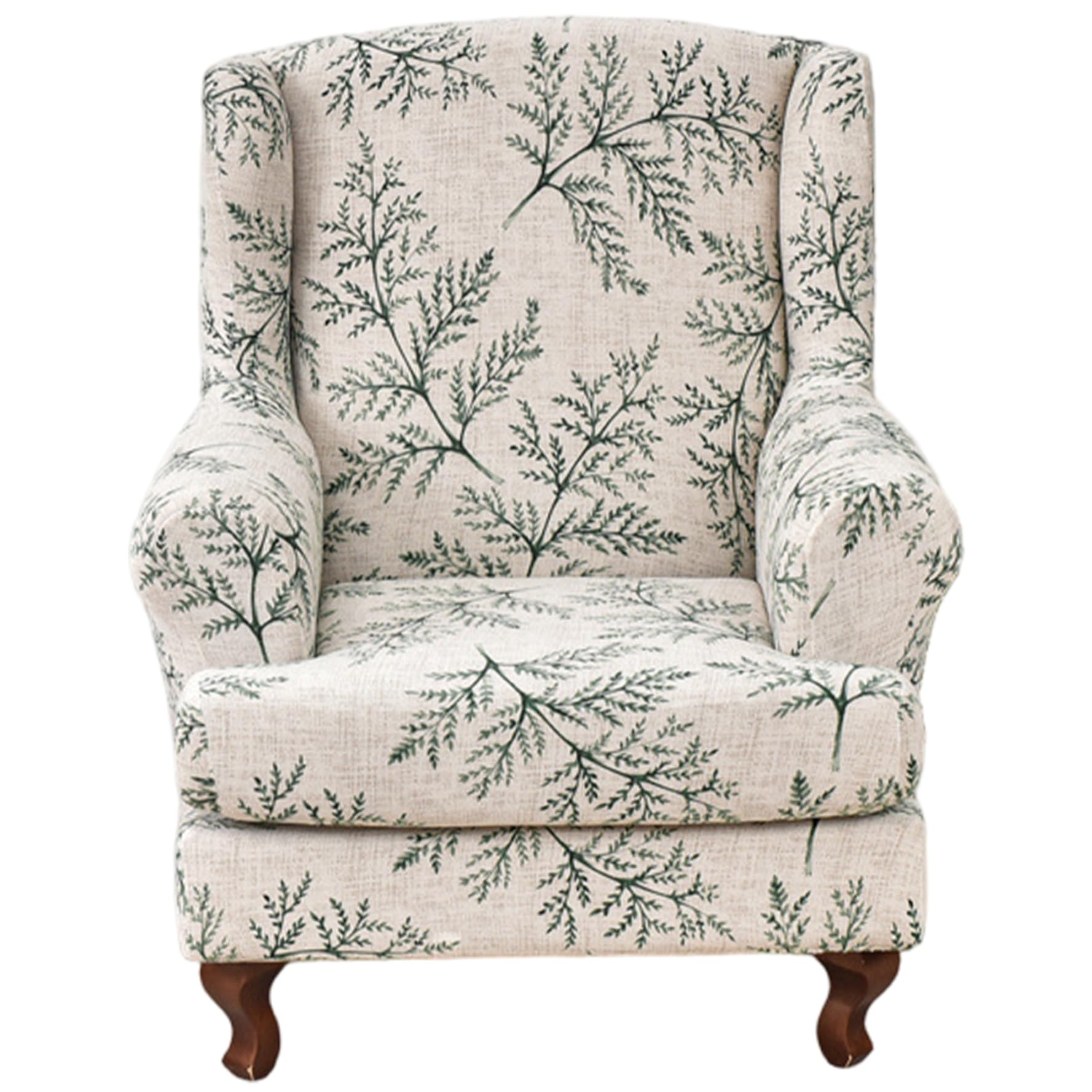 Faroby Wingback Chair Slipcover Stretch Wing Back Chair Covers with Arms Leaf Printed Washable