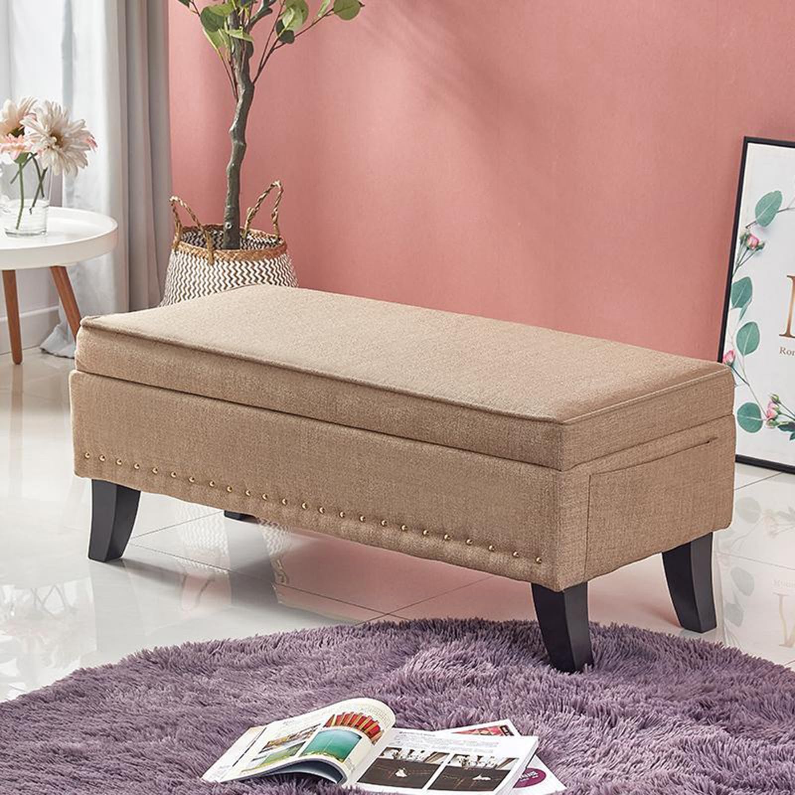 Banc ottoman de rangement kaki 150cm pour bout de lit
