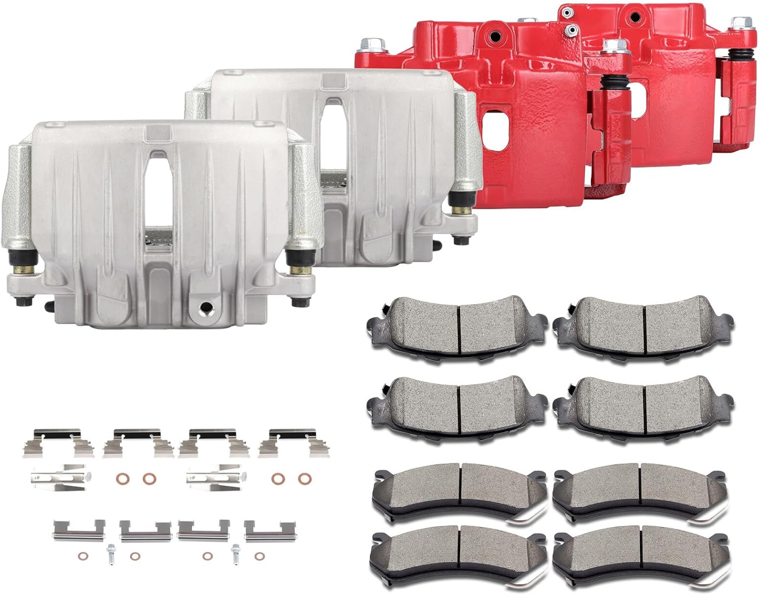 AINTIER Automotive Replacement Brake Kits Silvery and Red Front & Rear 4 Brake Calipers & 8 Pads Fit For Chevrolet Avalanche 1500 2002 For Chevrolet Silverado 1500 2001-2004