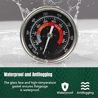 Upgrade Replacement Thermometer for Green Egg Grill(All BGE Sizes),150-900F 3.3 Large Face Stainless Steel Grill Temperature Cooking Thermometer for Kamado Accessories Waterproof