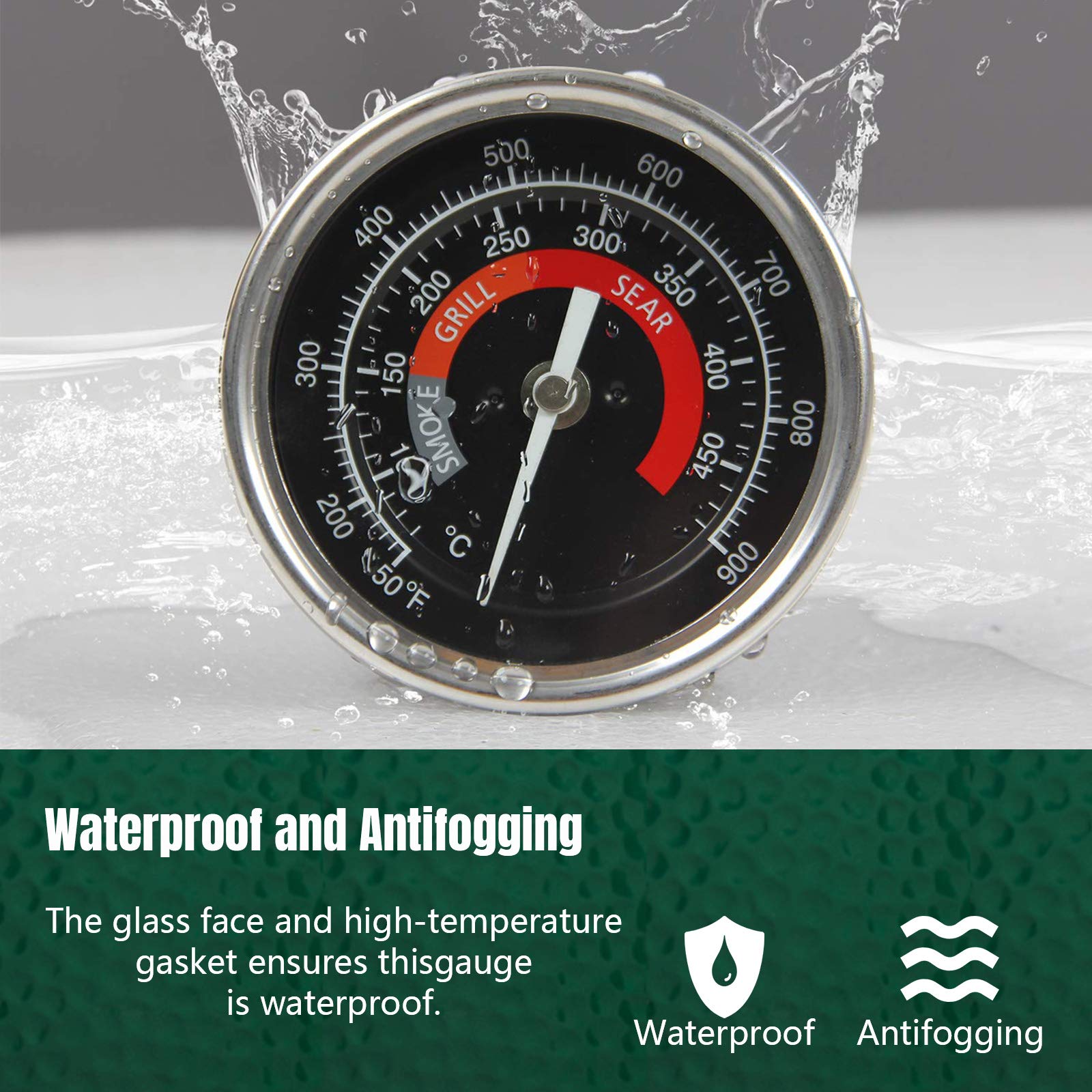 Thermomètre de rechange pour barbecue à œufs verts (toutes les tailles BGE), 65,6 à 482,2 °C, 8,4 cm, grand visage en acier inoxydable, thermomètre de cuisson pour accessoires Kamado étanche