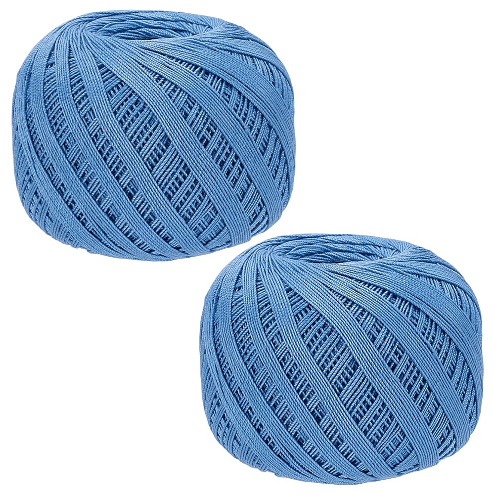 FREEBLOSS 2 Rolls Crochet Thread Size 10 Lace Crochet Yarn for Hand Knitting/Crocheting(About 569 Yards) Baby Blue