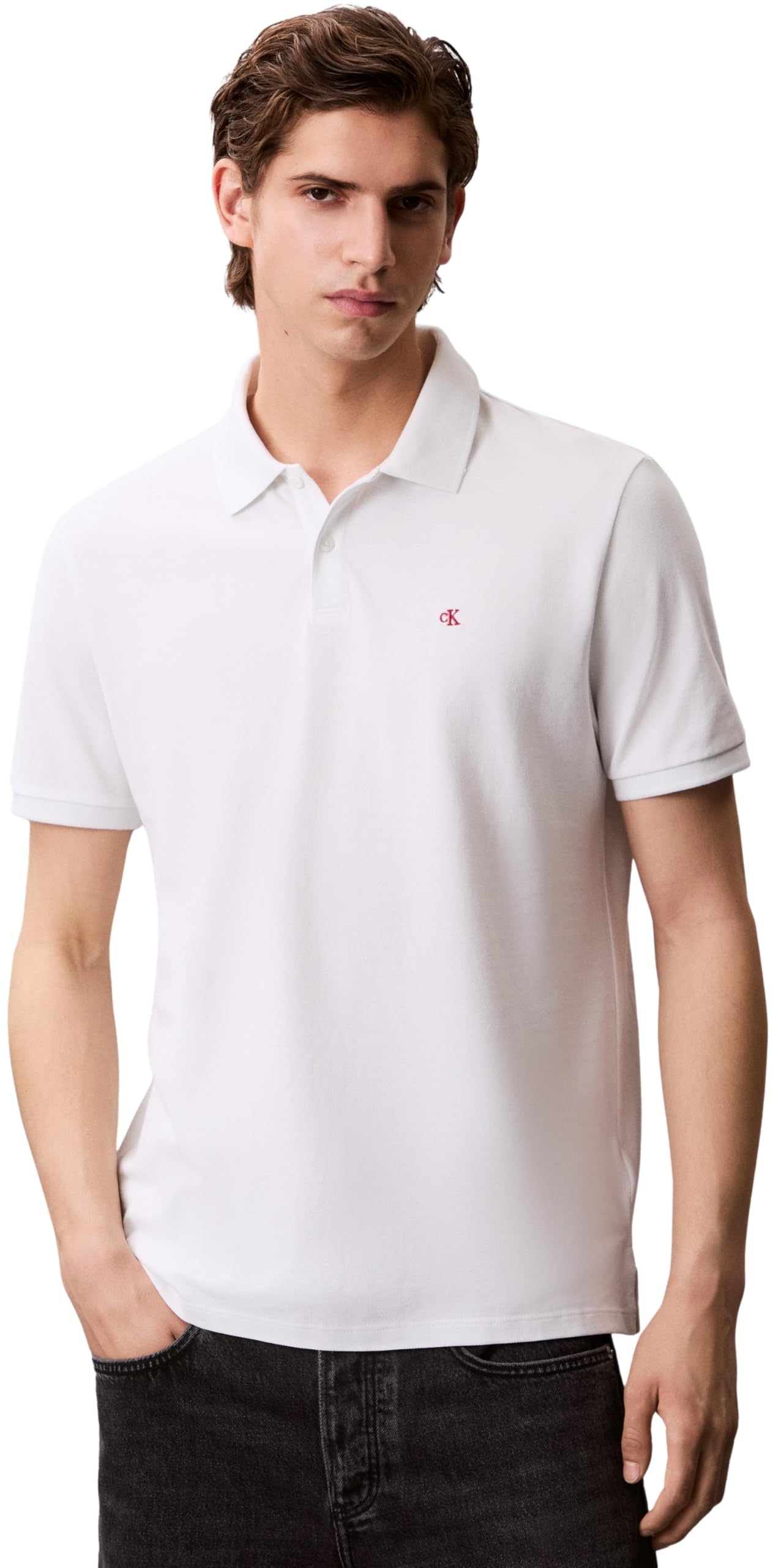 Calvin Klein Herren Poloshirt Kurzarm Monogram Pique aus Baumwolle