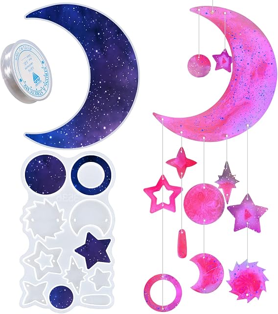 3Pcs Moon Star Wind Chime Silicone Moulds Dream Catcher Resin Mold Kit Making a Wind Chime Set, Keychain Pendant Epoxy Casting Mould Crystal Jewelry Making for Home and Baby Room Decor