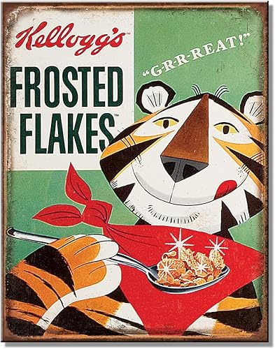 Desperate Enterprises Kellogg's Frosted Flakes Tony - Letrero de hojalata  Decoración nostálgica de pared de metal vintage  Hecho en Estados Unidos