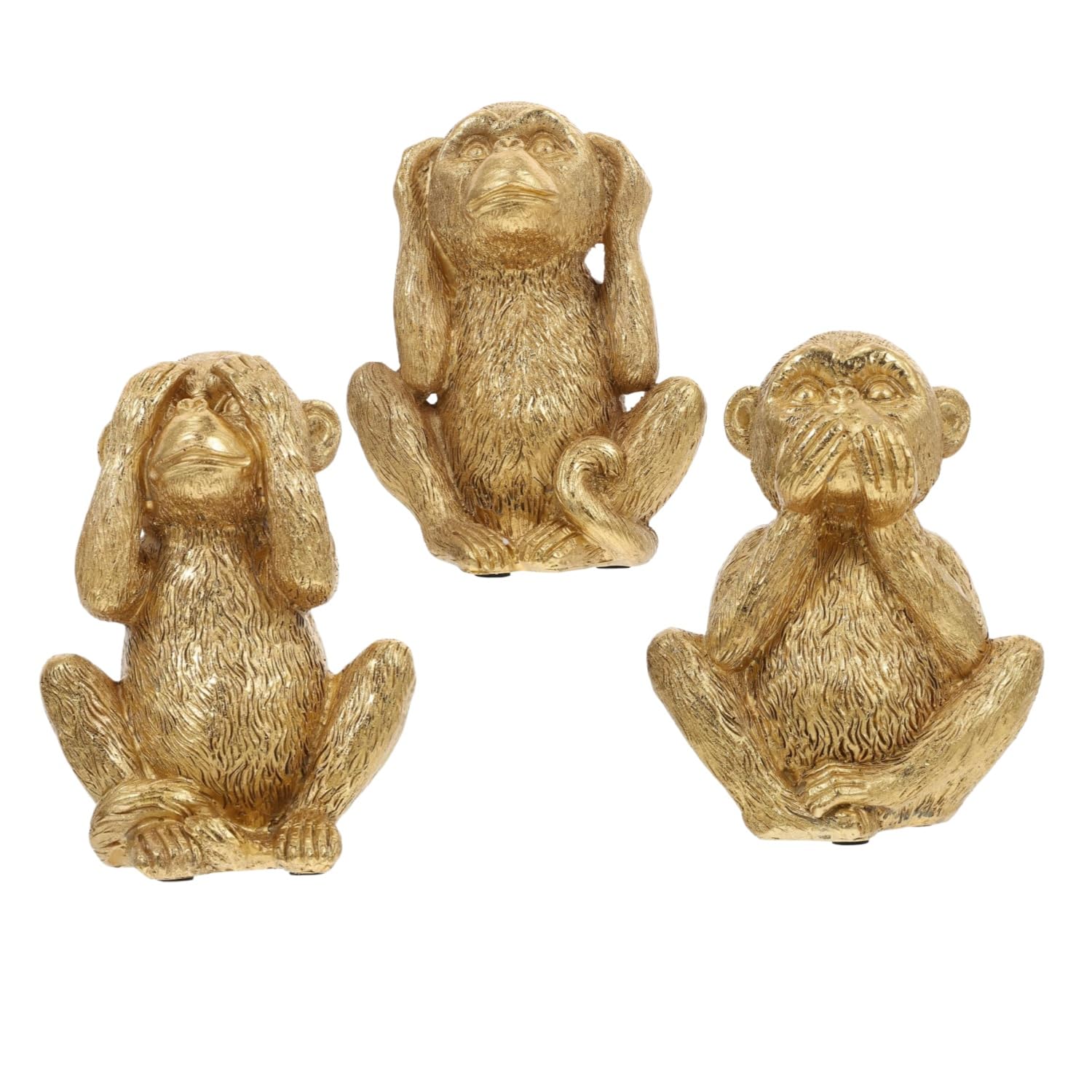 Easnea Resin Monkey Statues Mini Animal Figurines Cute Desktop Decor Feng Shui Golden Monkeys Statue Wise Monkey Sculpture for Home Office Library Tabletop Accents - 3pcs