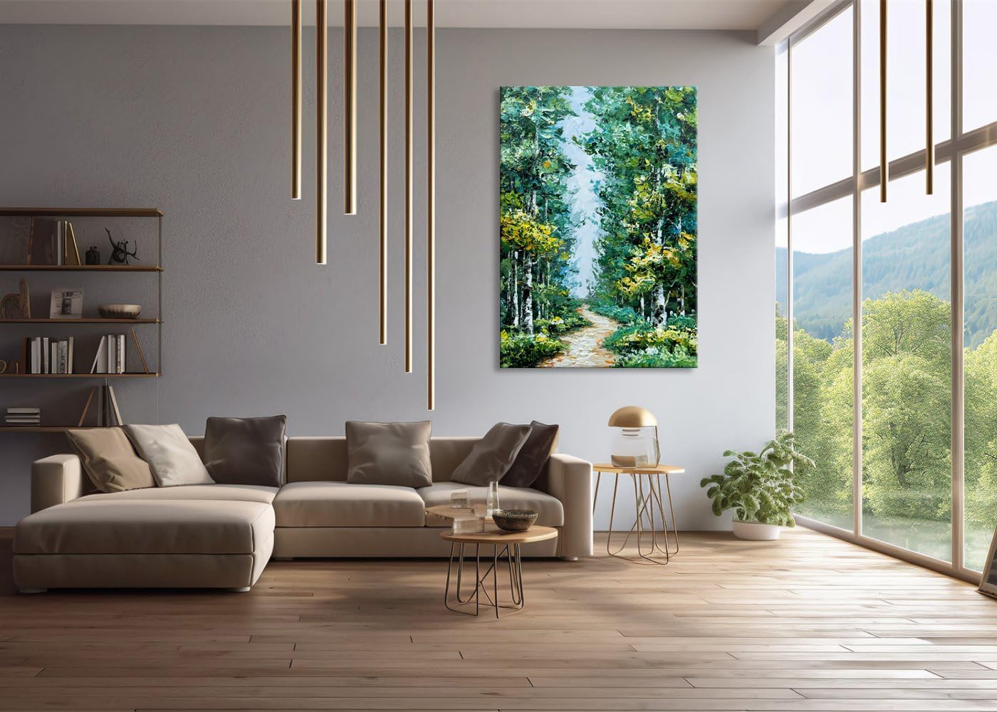 Alenoss Hand Painted Oil Painting on Canvas, Abstract Forest Landscape Painting, 28x40 inches, Green Artwork for Living Room Bedroom