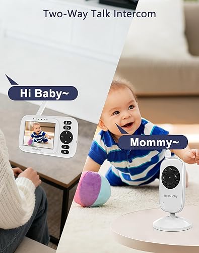 Miniatura 3 de HelloBaby Monitor de bebé con 2 cámaras, pantalla de 3.2 pulgadas, visión nocturna, conversación bidireccional, modo de audio VOXECO, sin monitoreo