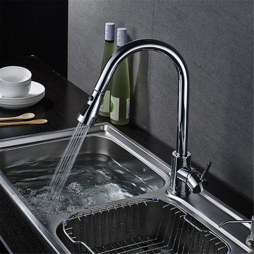 Todo Cobre Grifo De La Cocina Caliente Y Frío Del Mezclador Con Extracción Fuera De Rociador De Cocina Grifo Del Fregadero Cromado Pulido De Una Manija De Rotación