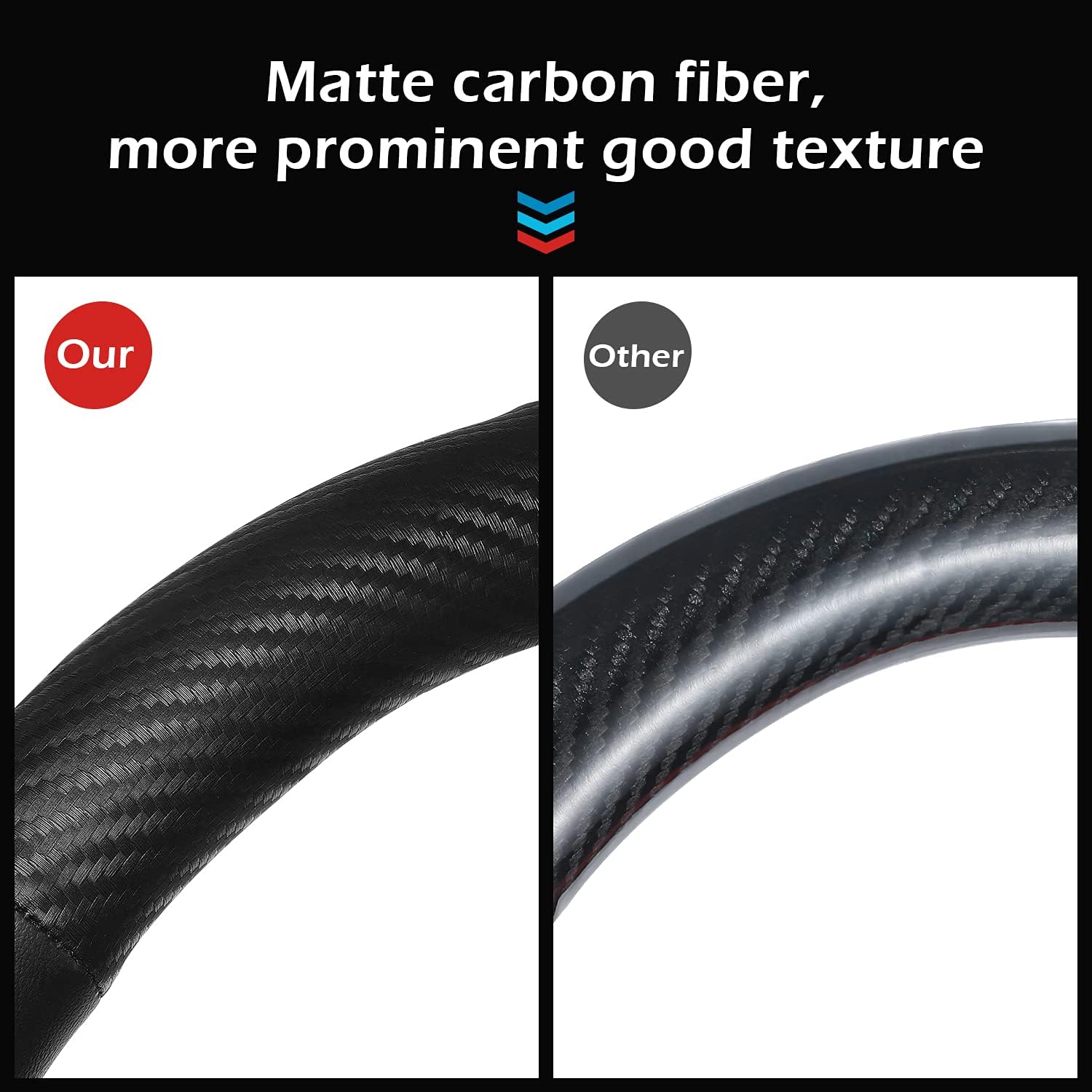 Car Carbon Fiber Steering Wheel Cover Sports Leather Non-Slip Universal 15 Inch Steering Wheel