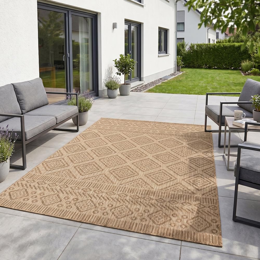 Tapis intérieur extérieur résistant et facile d'entretien aspect jute beige