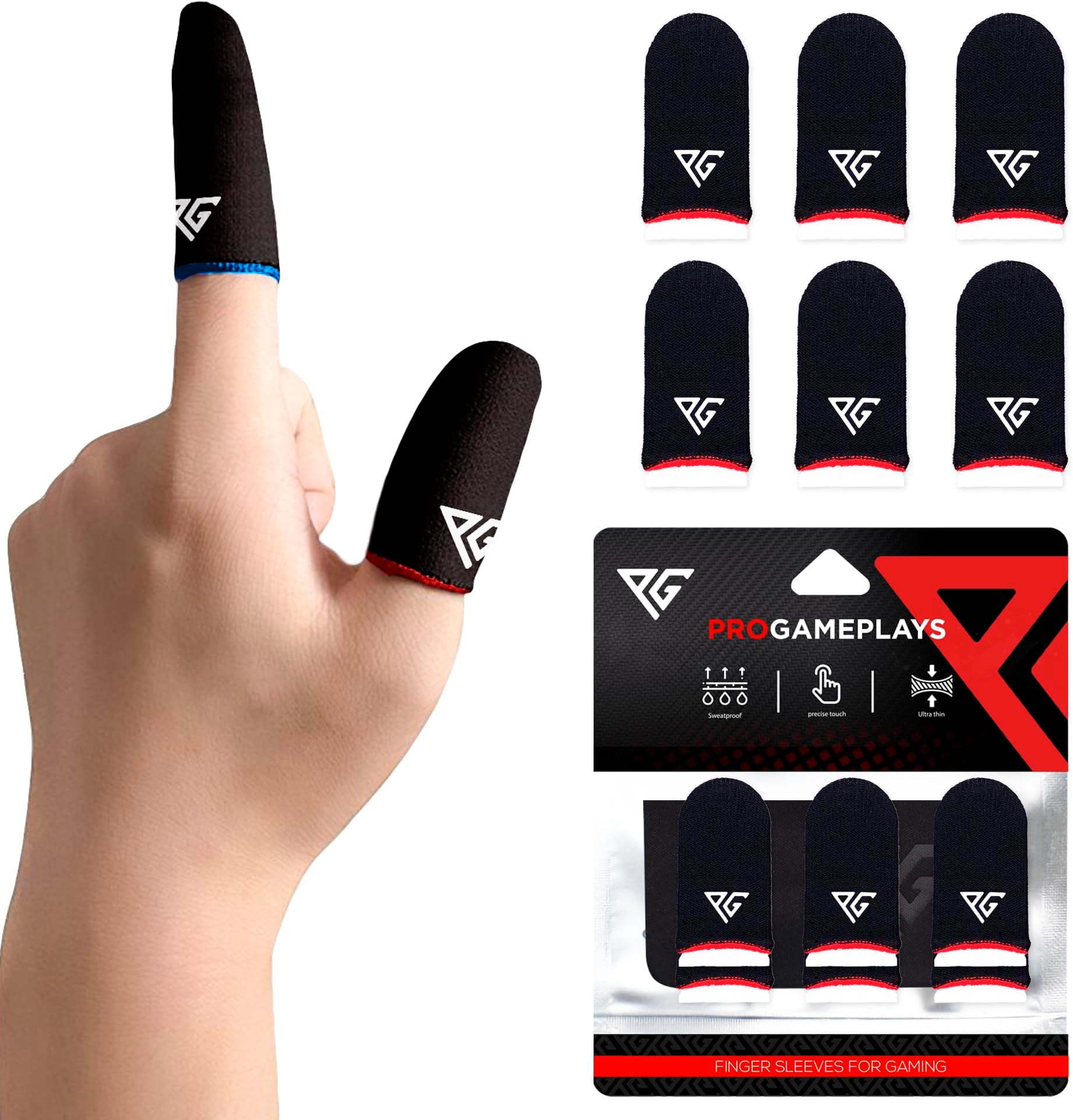 Finger Sleeves for Gaming, Pubg Cod Mobile Phone, Breathable, Anti Sweat, Anti Dryness, Gaming Phone Compatible, Ultra Sensitive Finger Gloves (Red Edge)