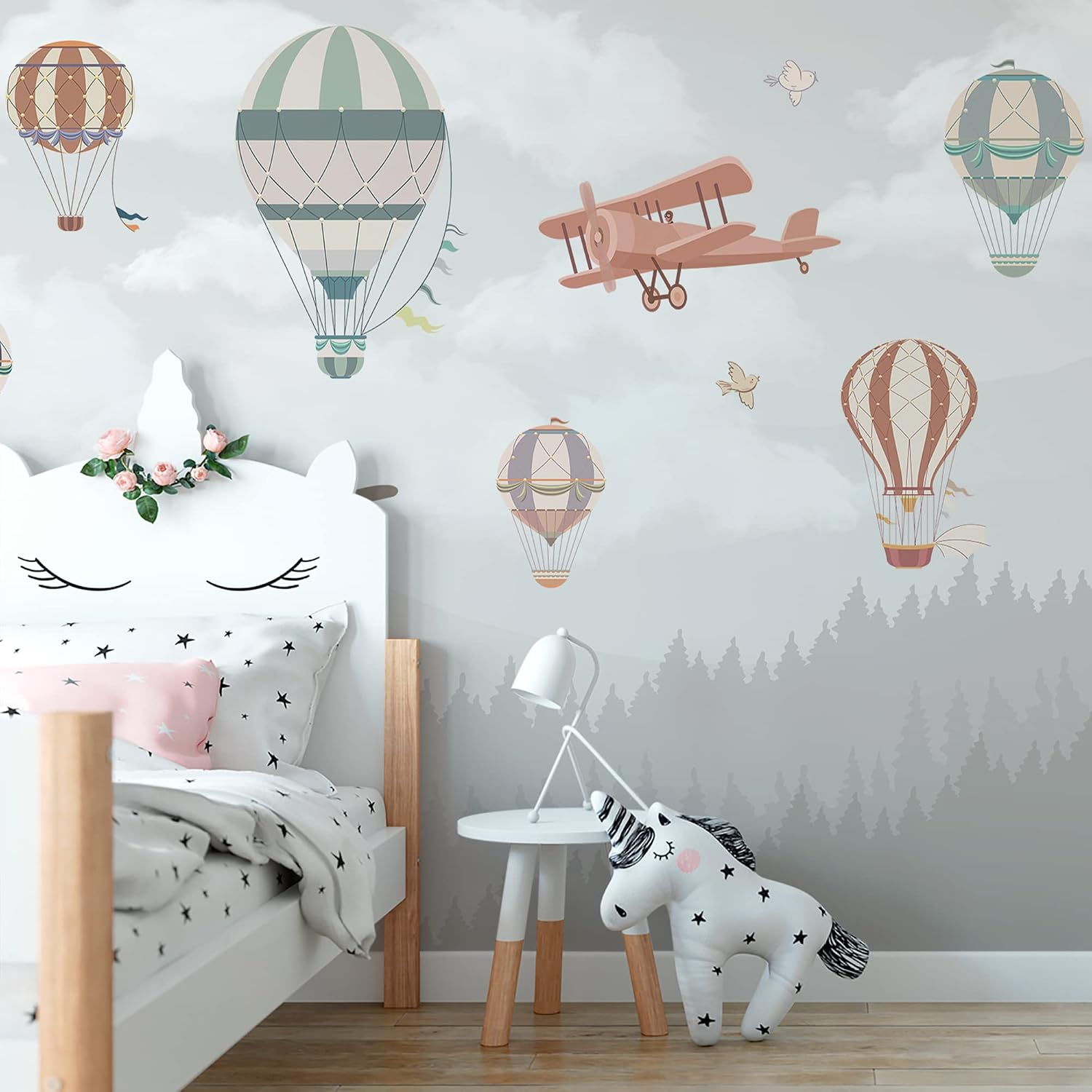WS Wallpaper Wallpaper Peel and Stick Wall Art Airplanes and Balloons in The Sky Vinyl Self-Adhesive Baby Room Decor for Kids Living Bedroom (148 x 118,1 in)
