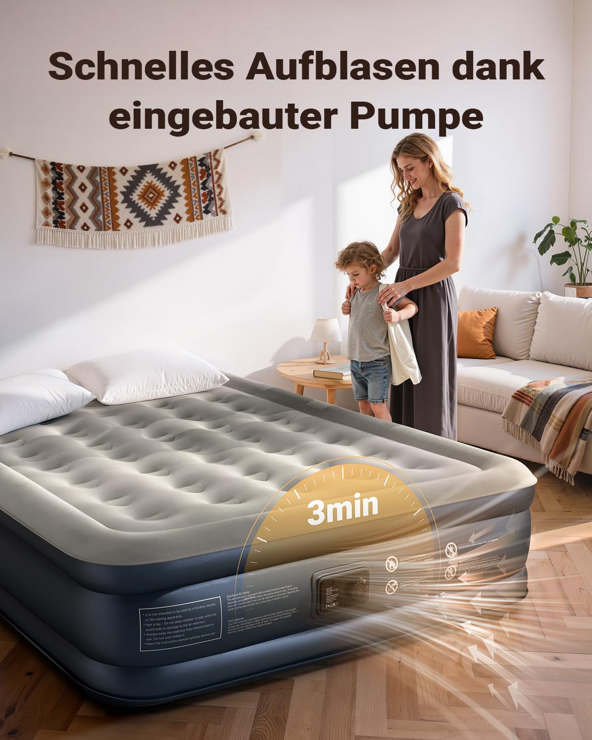 iDOO Luftbett 2 Personen, Luftmatratze Selbstaufblasend Gästebett mit Elektrischer Luftpumpe, Aufblasbare Matratze für Campingausflüge Schnelles Aufblasen/Luftablassen 152x203x38cm 295Kg MAX
