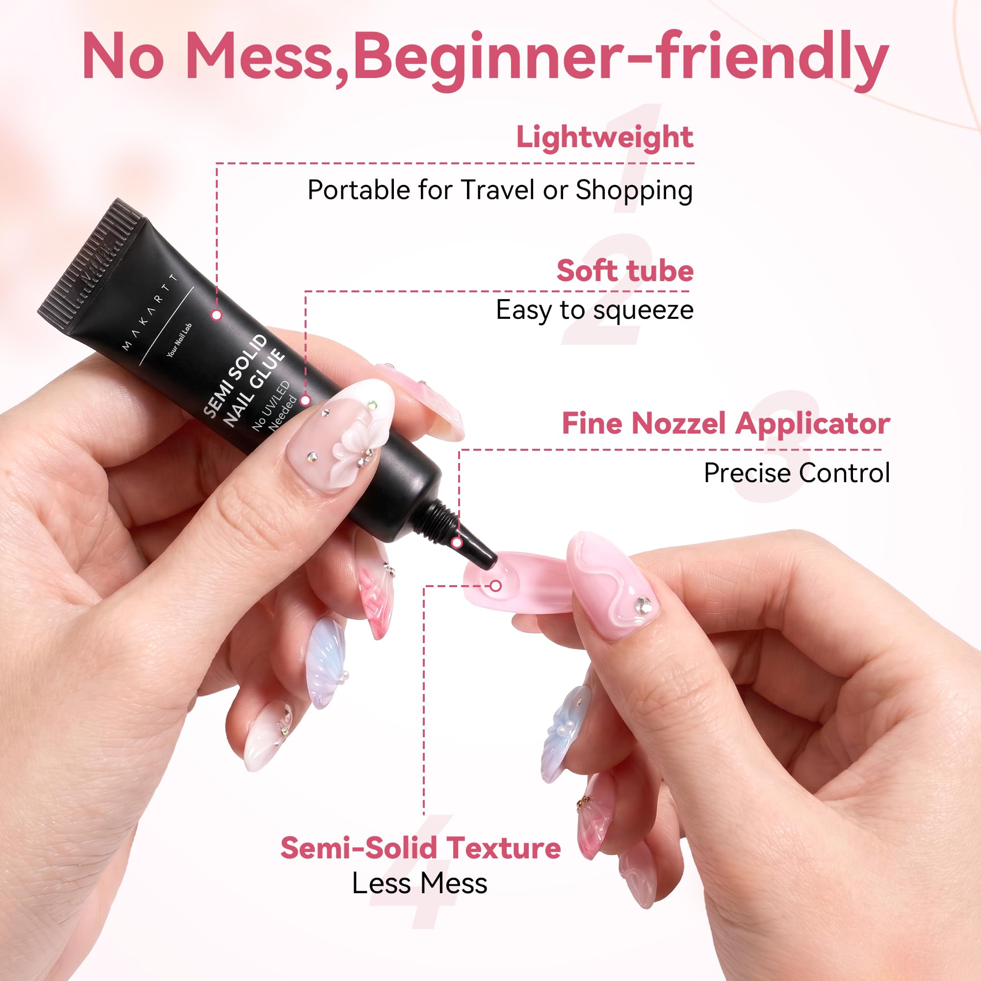 Makartt Nail Glue Extra Strong - New Super Semi Solid Nail Glue for Press On Nails, Long Lasting Upgraded Hema-Free, Quick Drying 20s, Fake Tips Adhesion, No UV/Led Lamp Needed 10ml — view 6