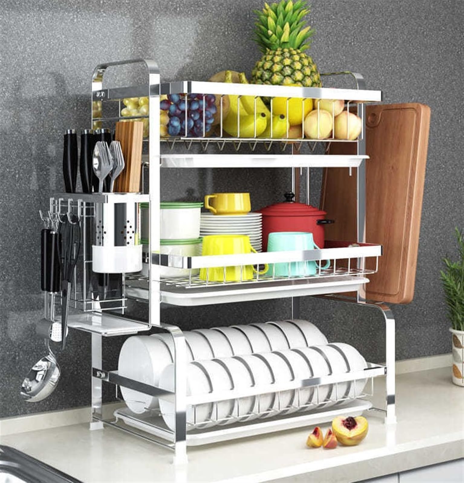 Egouttoir Vaisselle Égouttoir À Vaisselle 3 Niveaux avec Amovible De Cuisine en Acier Inoxydable Rangement Cuisine