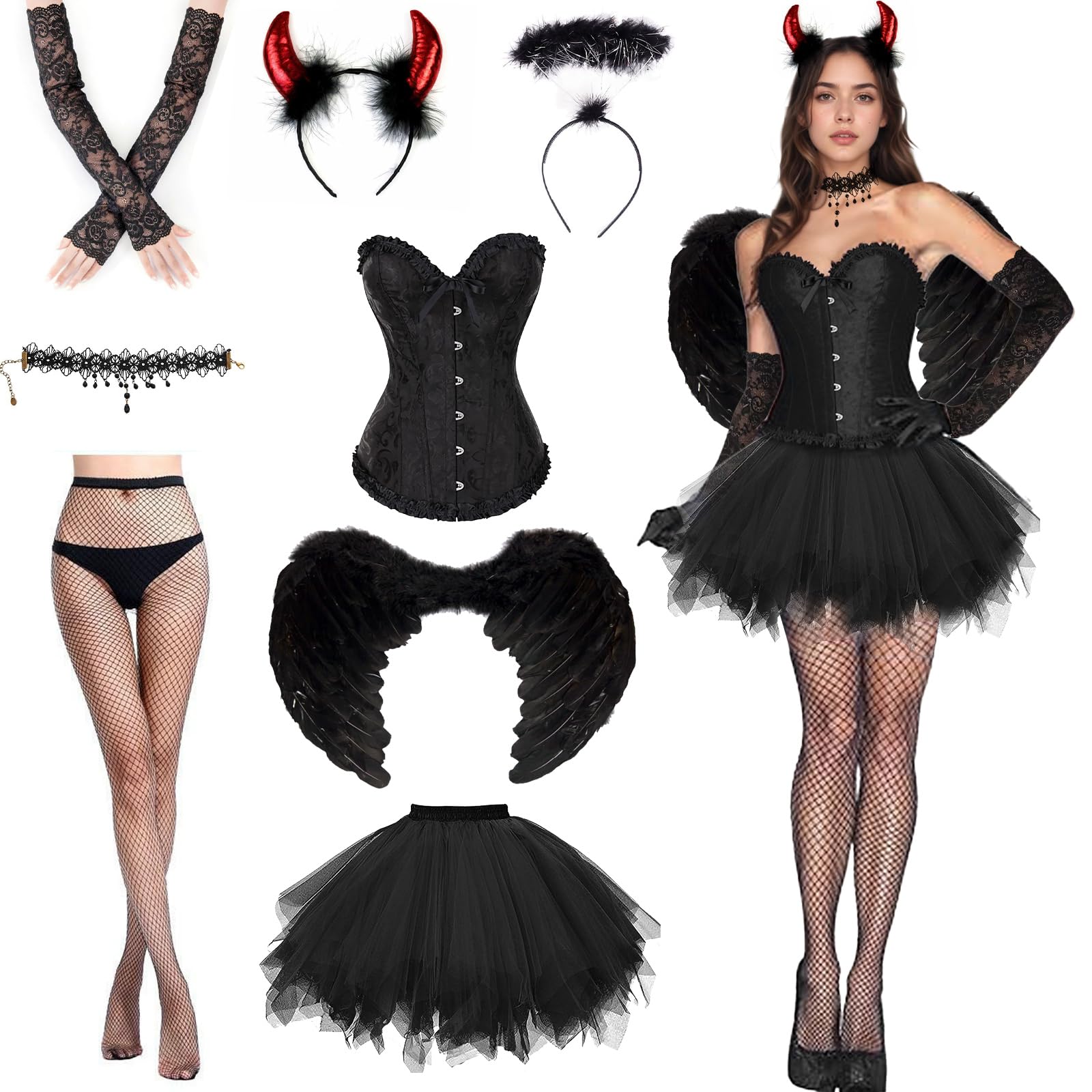 Costume Angelo,Costume Diavolo da Donna,Costume per Adulti Angelo Caduto,per Carnevale,Carnevali e Feste a Tema,Halloween