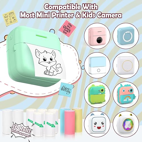 Miniatura 3 de HUIJUTCHEN 10 rollos de papel térmico para mini impresora sin tinta, 5 rollos de papel adhesivo térmico y 5 rollos de papel liso térmico, 2.244 x