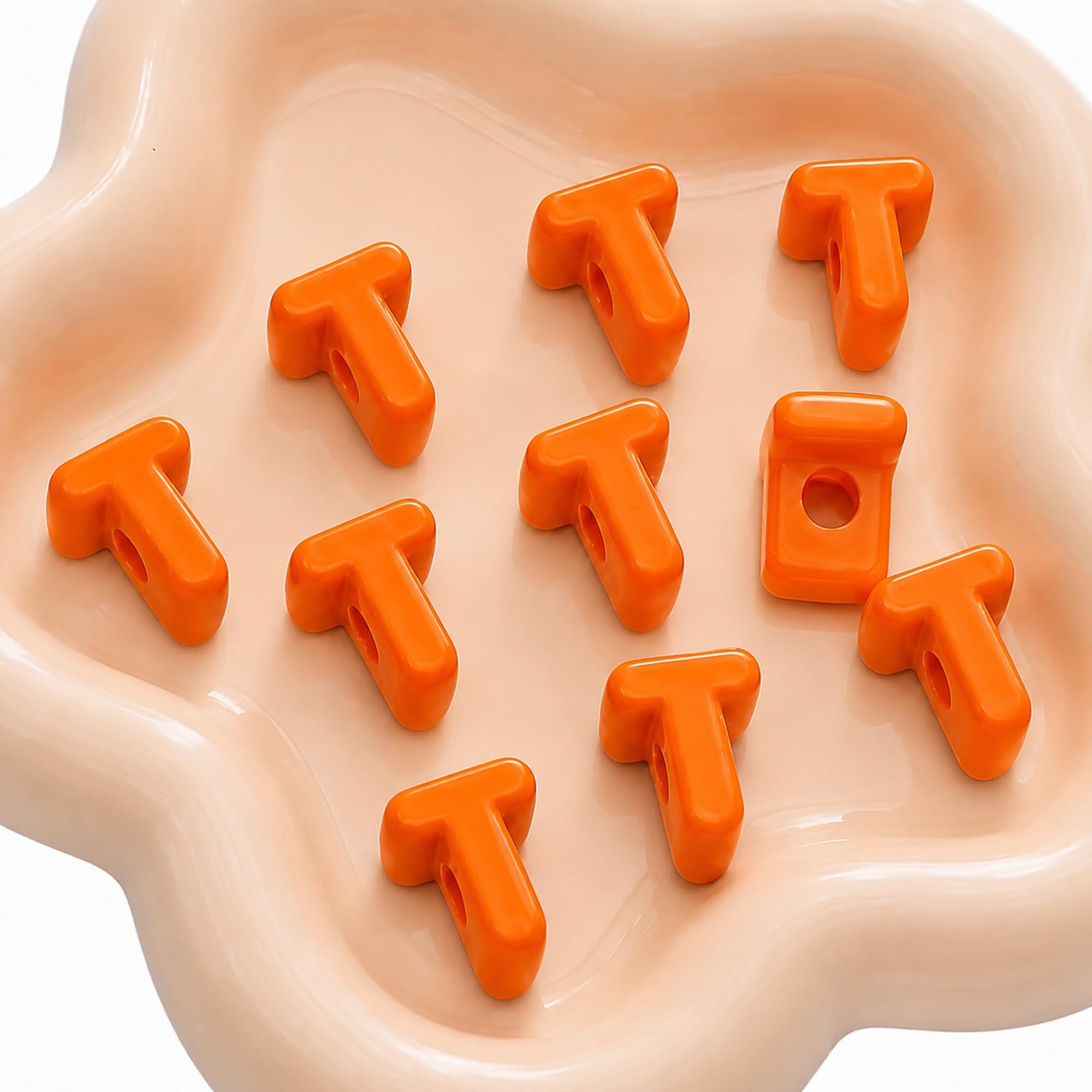 Letter Beads, 10pcs Alphabet Beads, Large Acrylic Letter Beads with 6mm Holes for Bracelet Making, Jewellery, Keyrings and Craft Projects (Orange, Letter T)