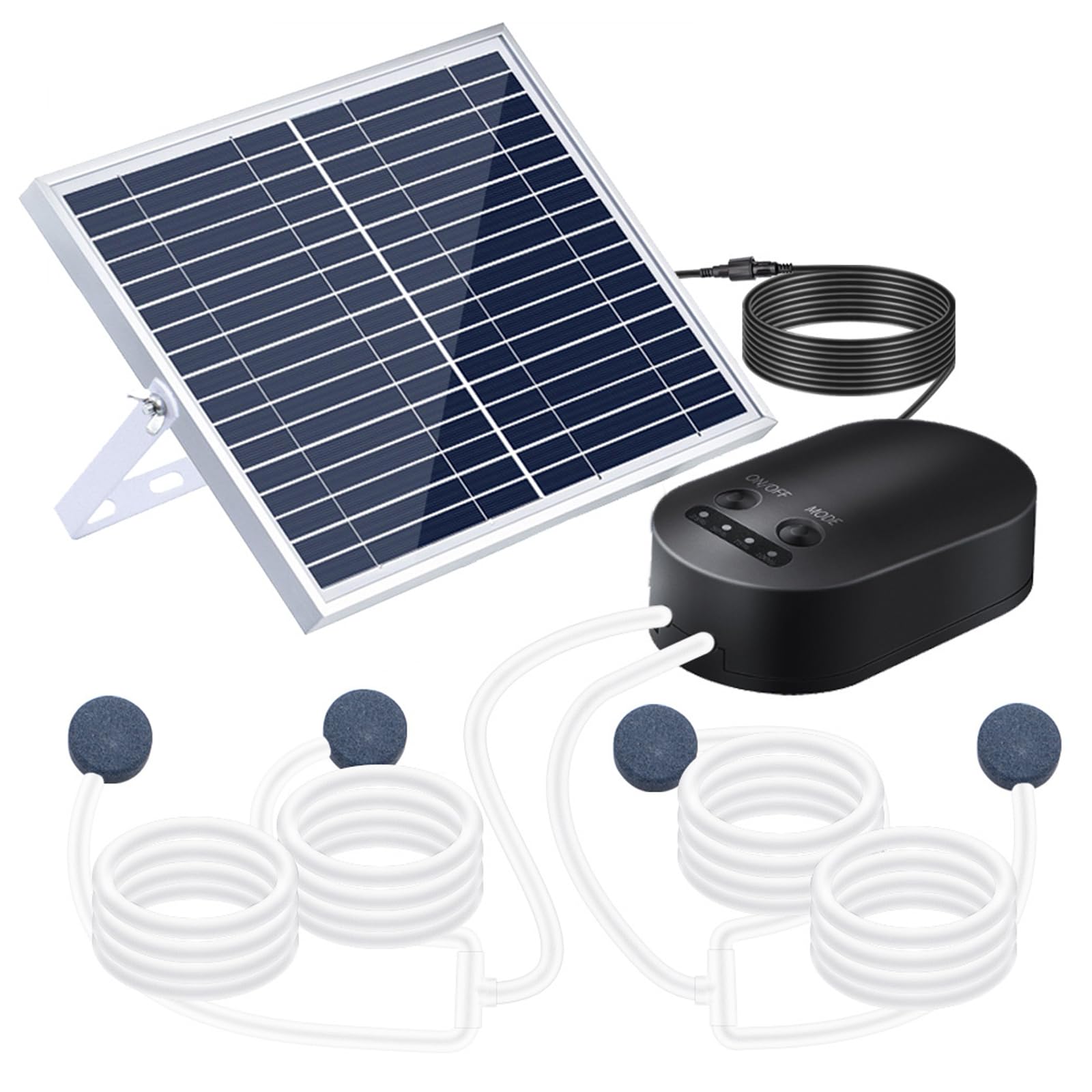 Oxygénateur d',Pompe à oxygène Solaire 10W avec u Support de Pierre à air oxygénateur de réservoir de Poissons 3 Modes réglables aérateur d'oxygène d'aquarium pour Petit étang Bain d'oiseaux