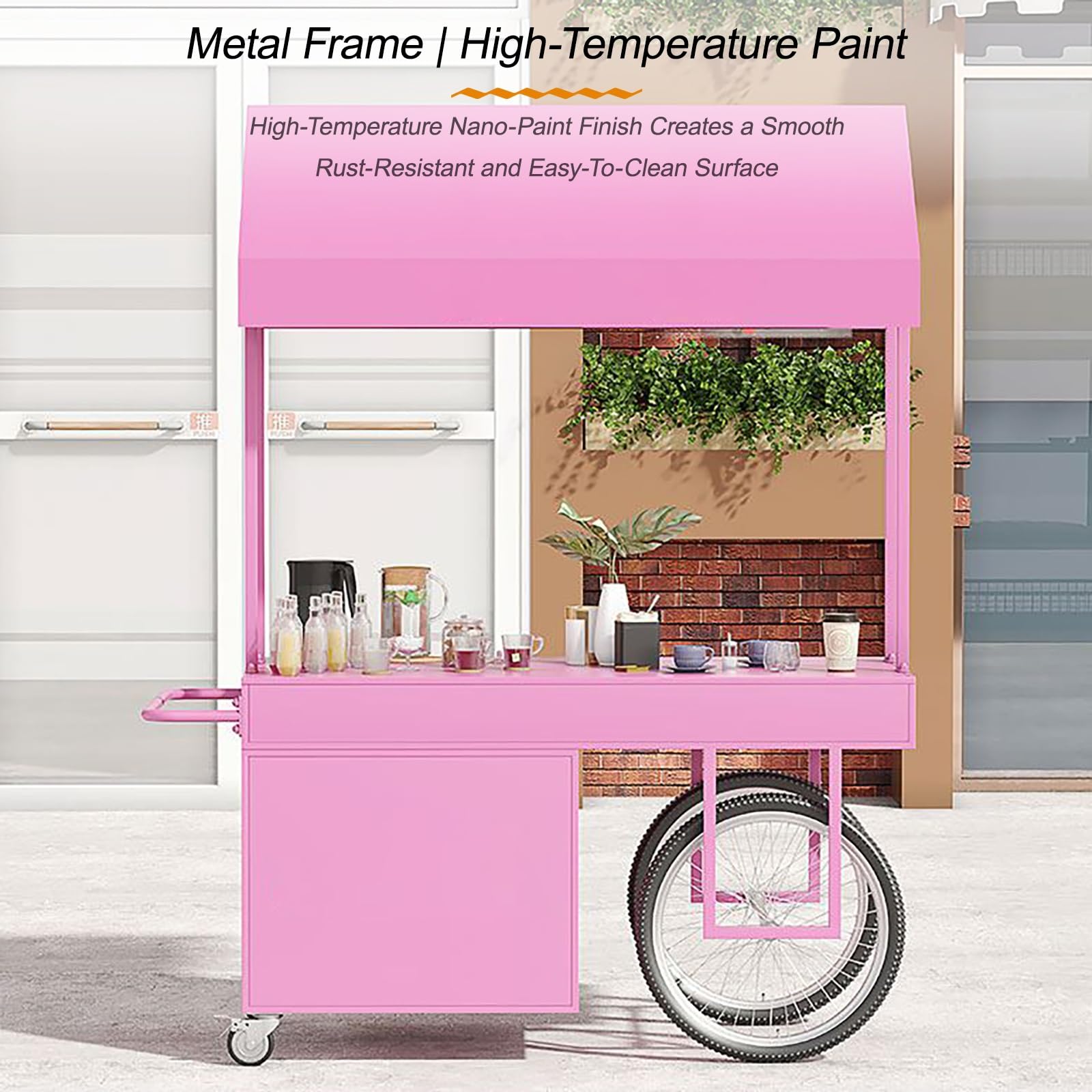 Carrello portatile per cibo da strada con tettuccio, carrello da dessert da 119,4 cm, per eventi all'aperto, festival alimentari, perfetto per esposizione aziendale e catering