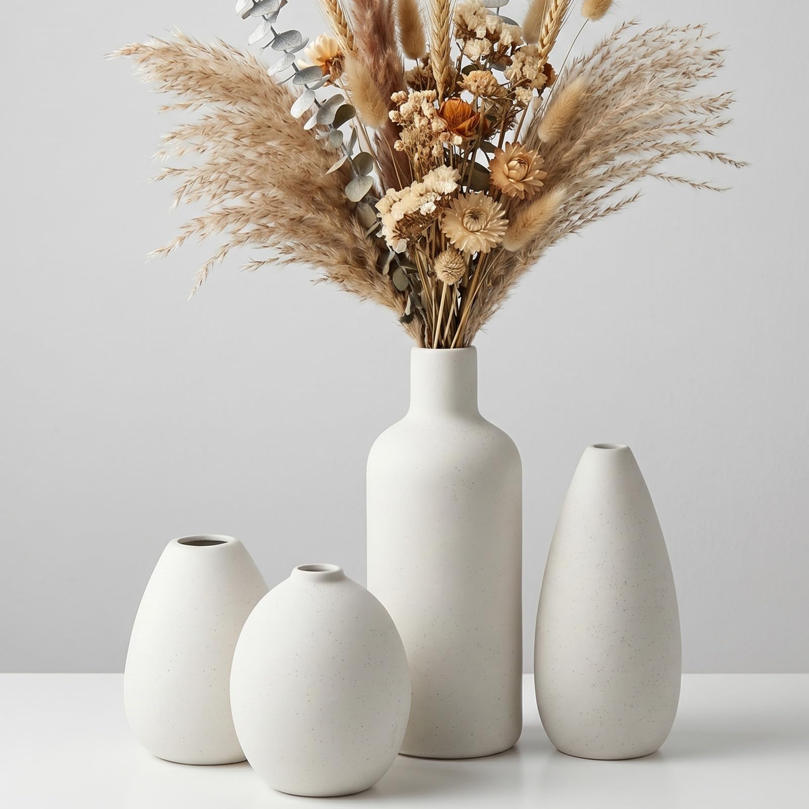 Ceramic Vase Set of 4 White Minimalist Flower Vases Ceramic Vase for Decor
