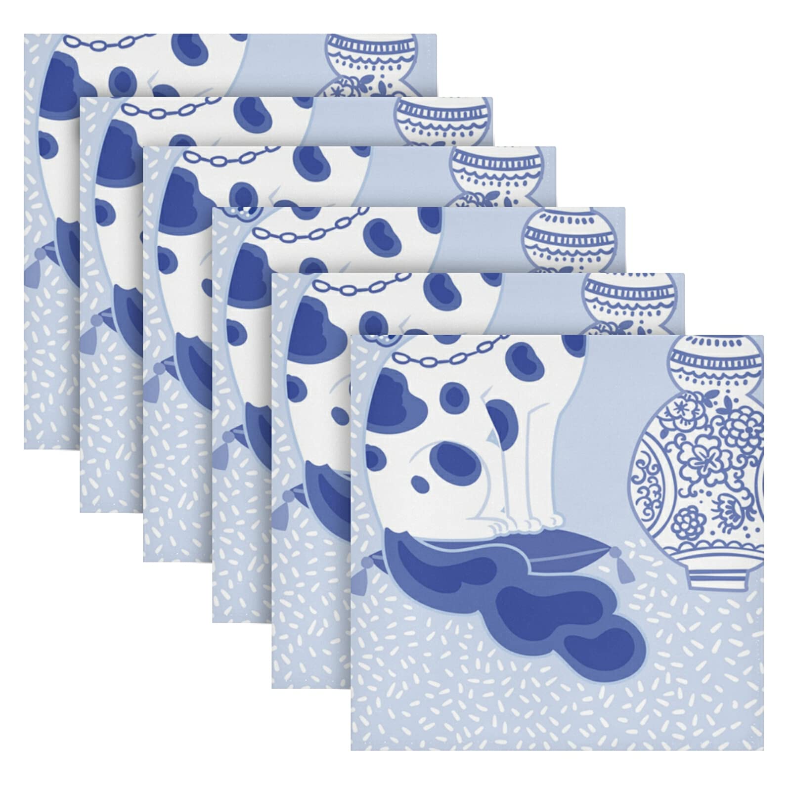 susiyo Staffordshire Dogs in Chinoiserie Style Blue and White Porcelain Cloth Napkins Set of 6 Reusable Table Dinner Napkins 20 by 20 Inches for Family Dinners Cocktail Parties Weddings Hotel Restaura