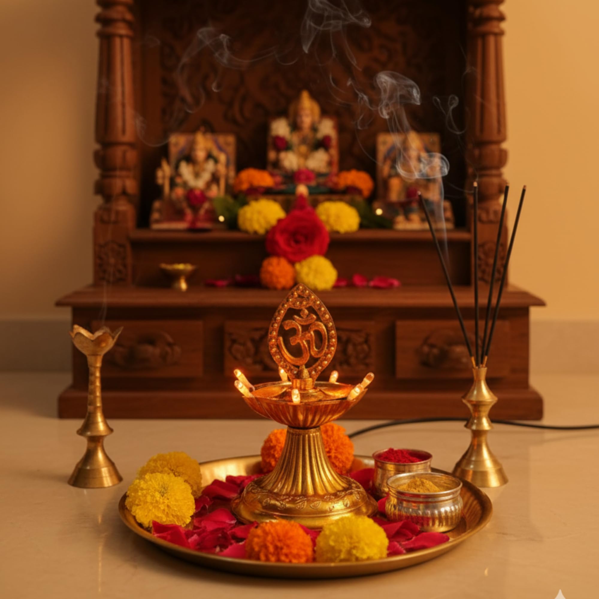 tu casa Multi Layer Electric Gold LED Bulb Lights Diya | Deepak for Pooja | Puja | Mandir Diwali Festival Decoration |