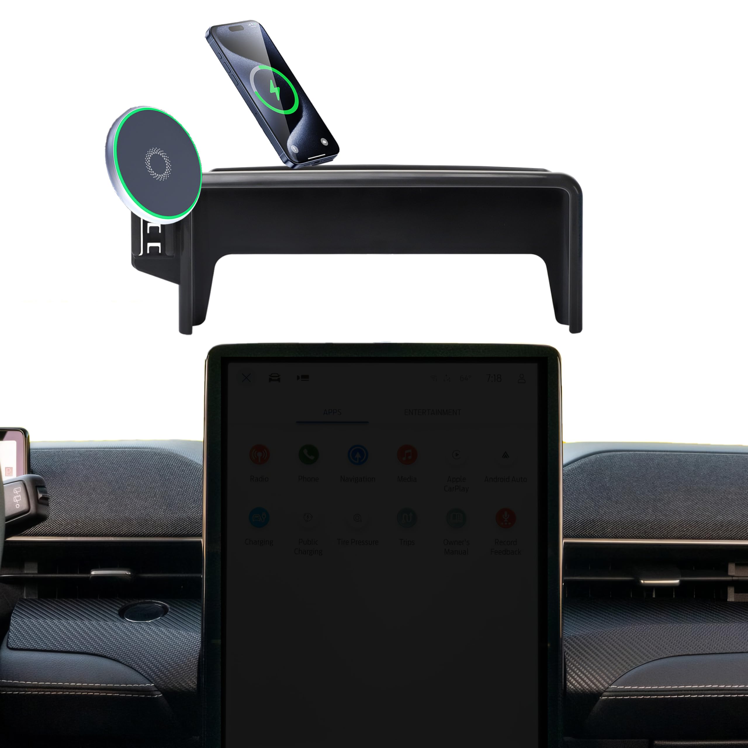 Bezprzewodowa ładowarka samochodowa uchwyt na telefon do Ford Mustang Mach-E 2021-2025, akcesoria do ekranu 15,5 cala, uchwyt na telefon komórkowy obracany o 360° z Magsafe