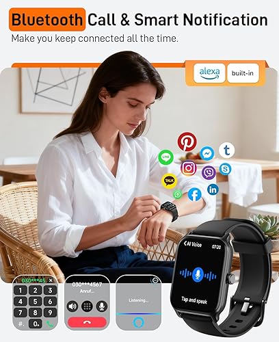 Miniatura 2 de Reloj inteligente para mujeres y hombres, reloj inteligente de 1.8 pulgadas con Alexa Fitness Tracker IP68, resistente al agua, compatible con