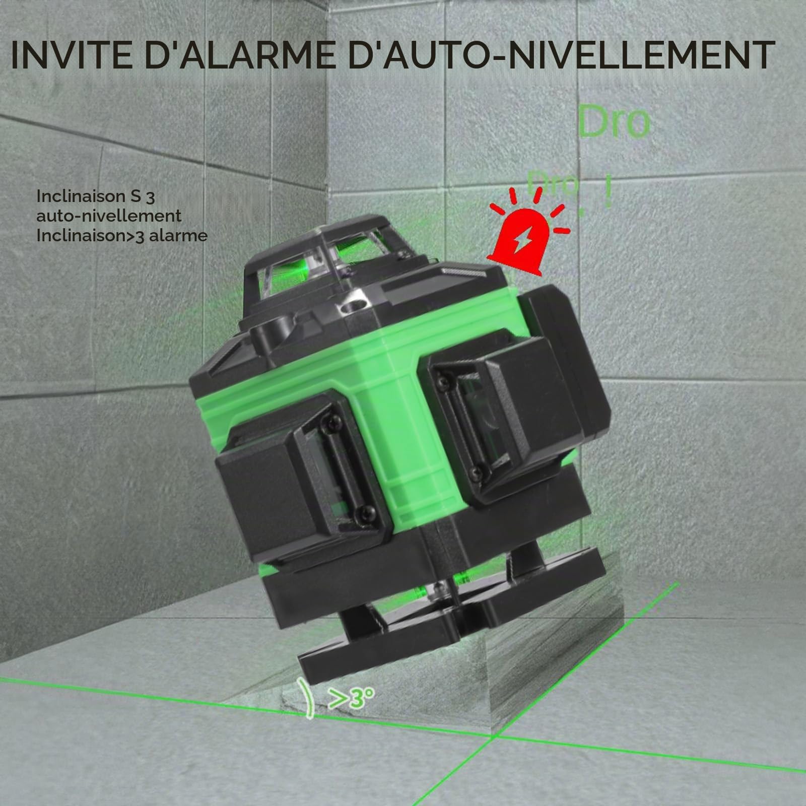 Niveau à Bulle Laser Croix 360° Autonivelant - Laser Multifonctionnel 4D avec 16 Lignes - Rechargeable USB