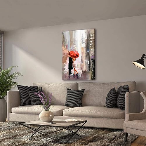 Miniatura 3 de RUISHI Impresiones en lienzo para pared, arte moderno y romántico, pintura en lienzo para amantes con paraguas rojo para dormitorio, sala de estar,