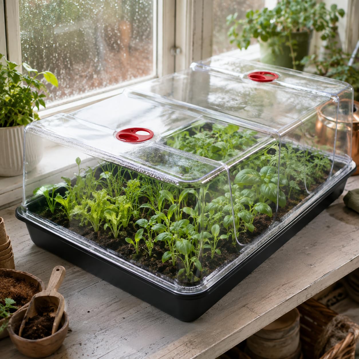 Muddy Hands Extra Large High Dome Propagator Garden Greenhouse Plant Seedling Seed Germination Tray with Lid (Without Drainage Holes)