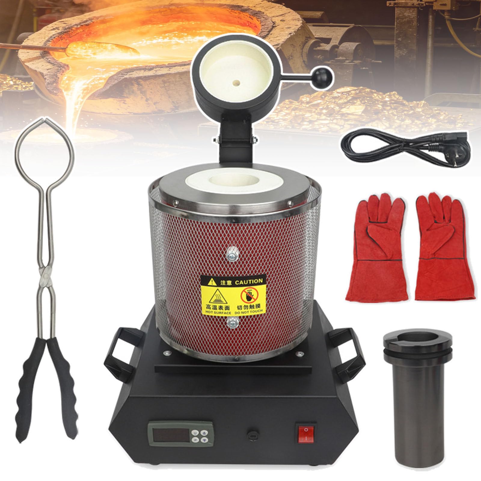 BoluDukNN Gold Melting Furnace,1150℃ /2102 ℉ Digital Metal Smelting Machine,With Graphite Crucible,For Casting Refining Precious Metals Gold Silver Tin Aluminum Red-3kg