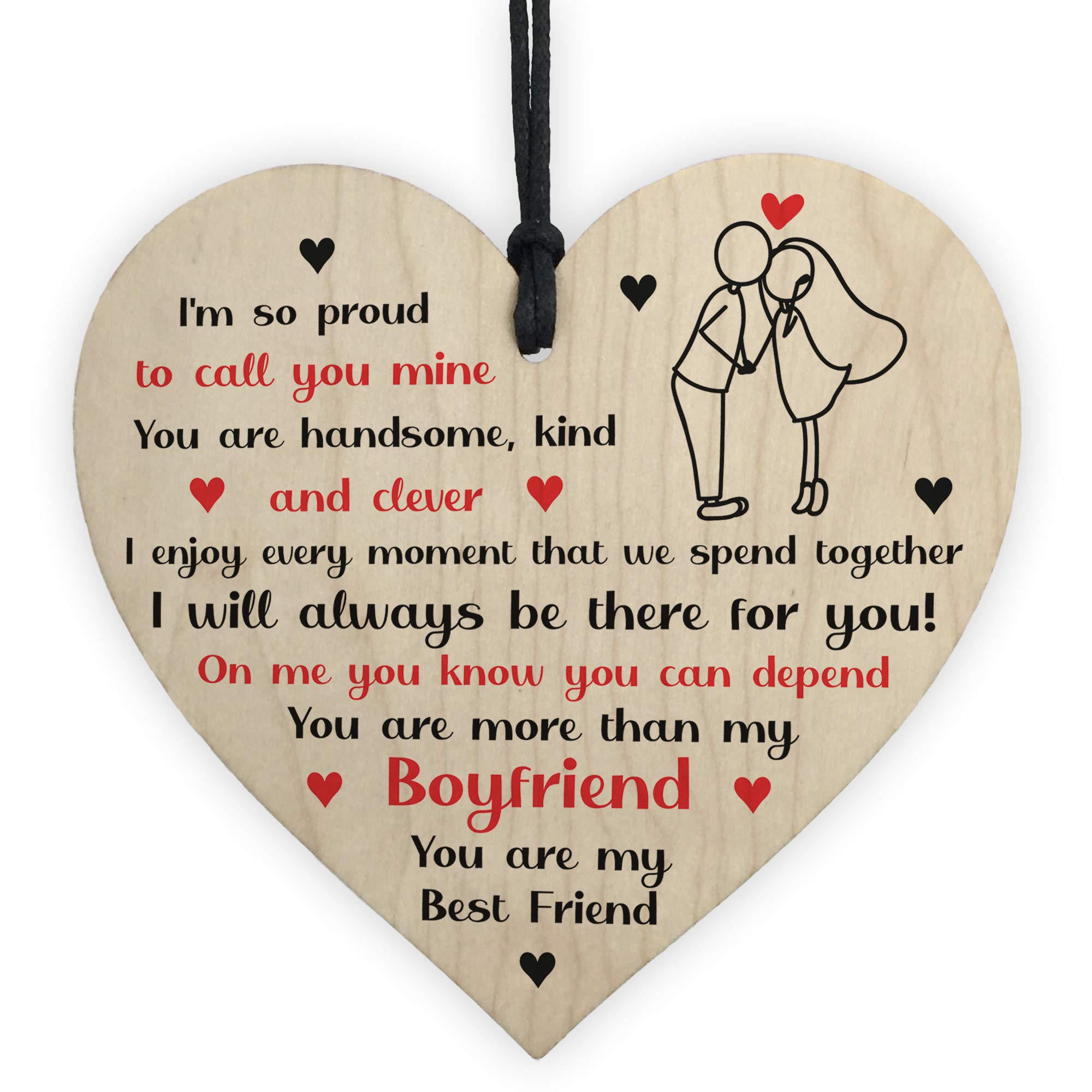 Gift For Boyfriend Anniversary Valentines Day Gift For Him Wooden Heart Keepsake
