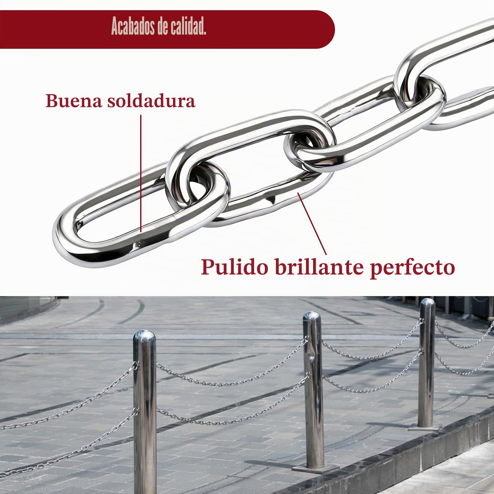 Cadena de acero inoxidable de 6 mm, cadena de acero inoxidable de 4 m, cadena de eslabones largos, cadena de eslabones de acero inoxidable, cadena de eslabones