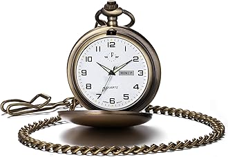 Smooth Quartz Pocket Watches for Men Classic Arabic Digital Luminous Dial & Day Date Pocket Watch with Chain Christmas Graduation Birthday Gifts