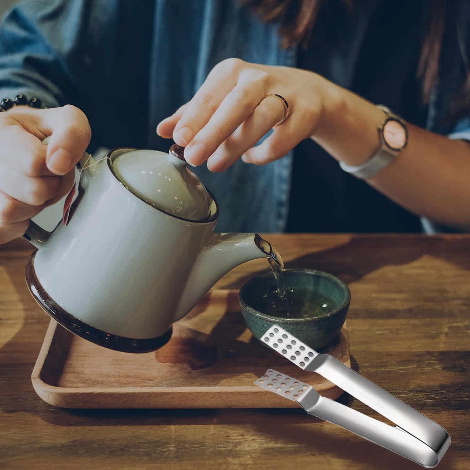 2 Piezas Exprimidor de Bolsas de Té de Acero Inoxidable, Abrazadera para Colador de Bolsas de Té, Herramienta para Exprimir Bolsas de Té para Té Suelto, Hojas Sueltas (Plata)