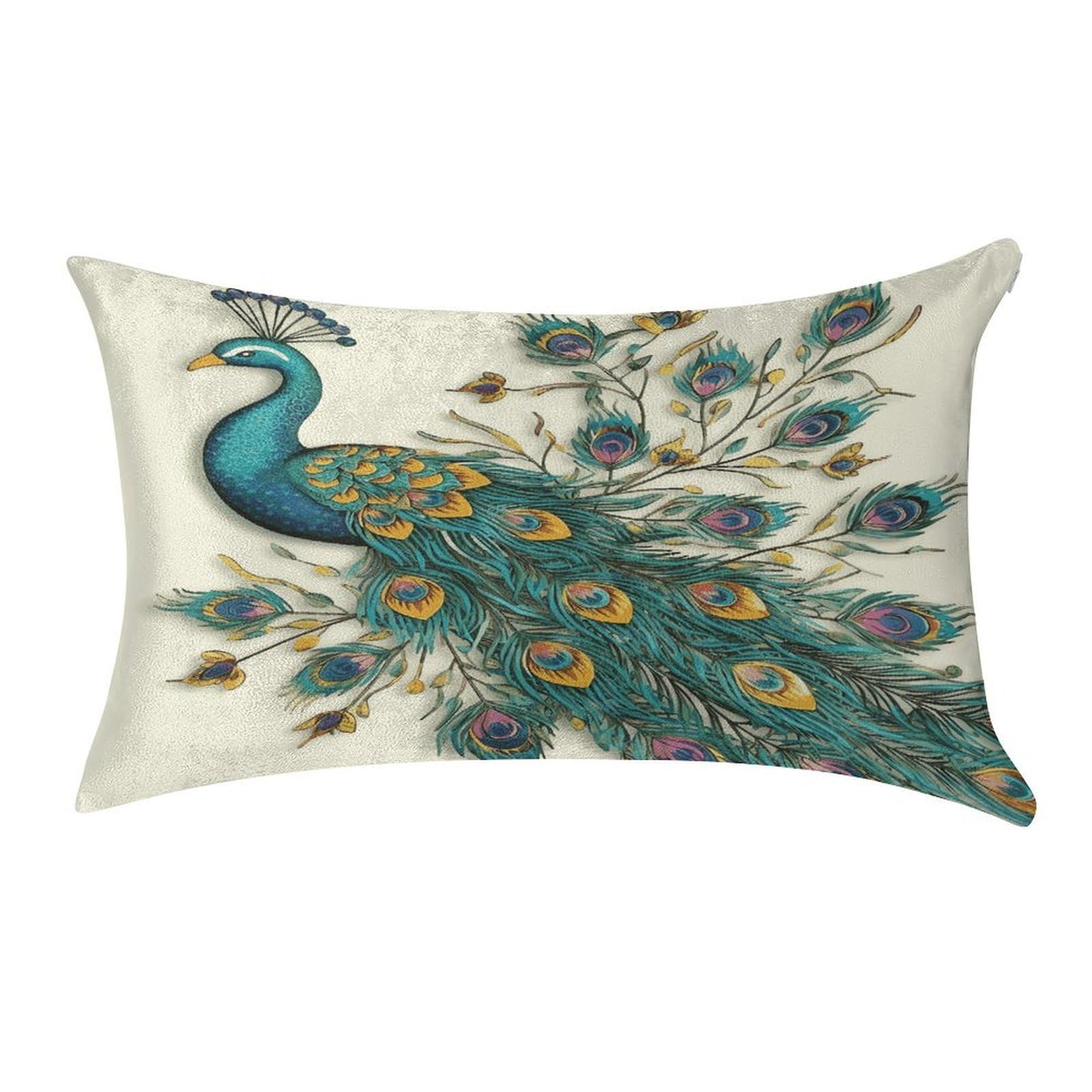 MUSM Peacock Pattern Pillow Case 12"X20" Luxury Velvet Throw Pillow Cover Fade Resistant Cozy Soft Pillowcases Pillow Protector Pillow Shams Lumbar Pillow Shells for Home&Gifts