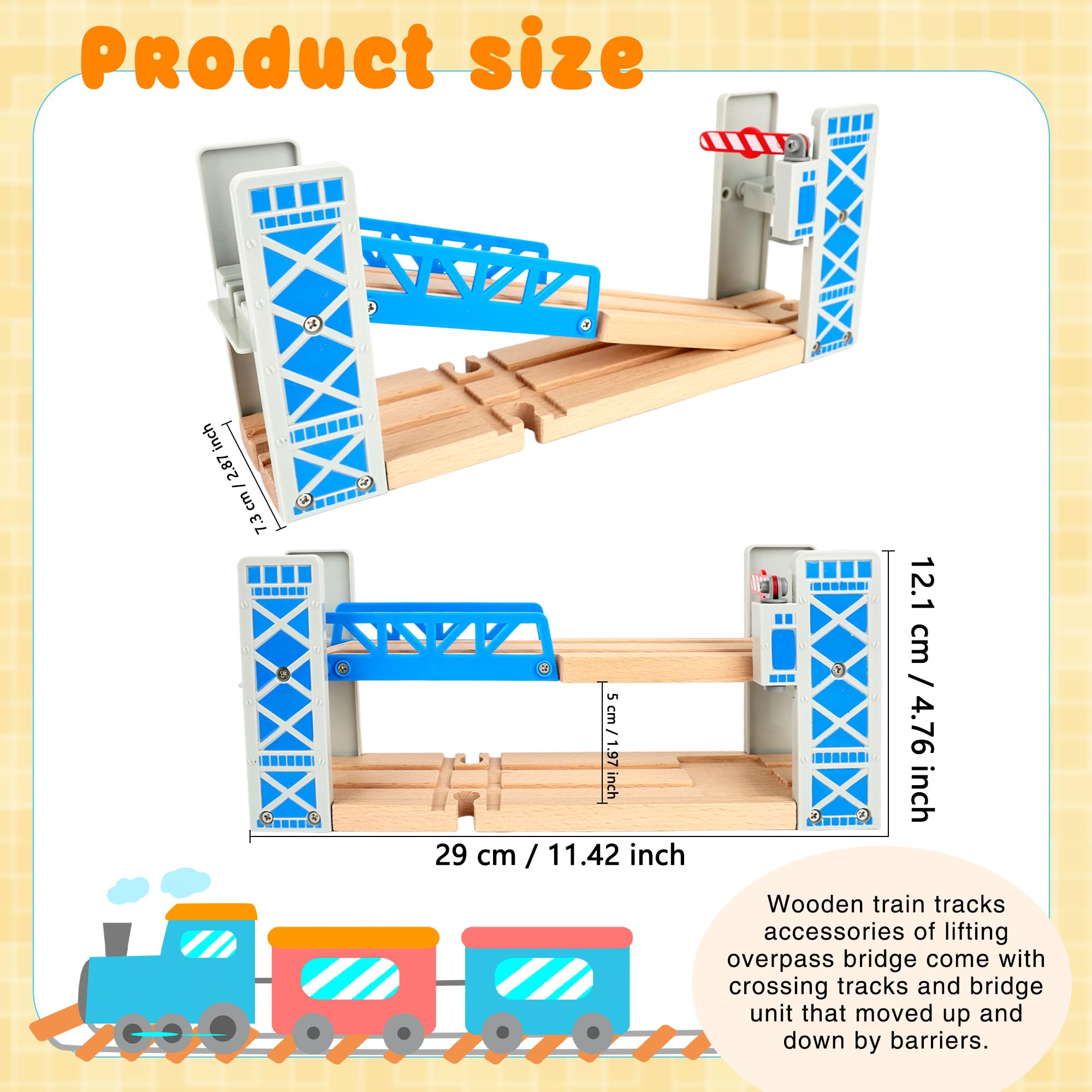 Hoarost 2 Pcs Wooden Train Track Set Accessories Lifting 2-Level Wood Railway Overpass Bridge for Wooden Railway Tracks System