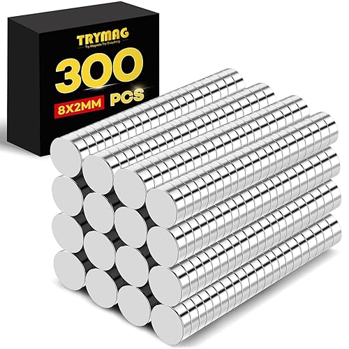 TRYMAG Small Magnets 300Pcs, 8x2mm Small Round Rare Earth Magnets, Tiny Strong Neodymium Disc Magnets for Whiteboard, Fridge, Office, Hobbies, Crafts and Dry Erase Board - 8x2 300Pcs