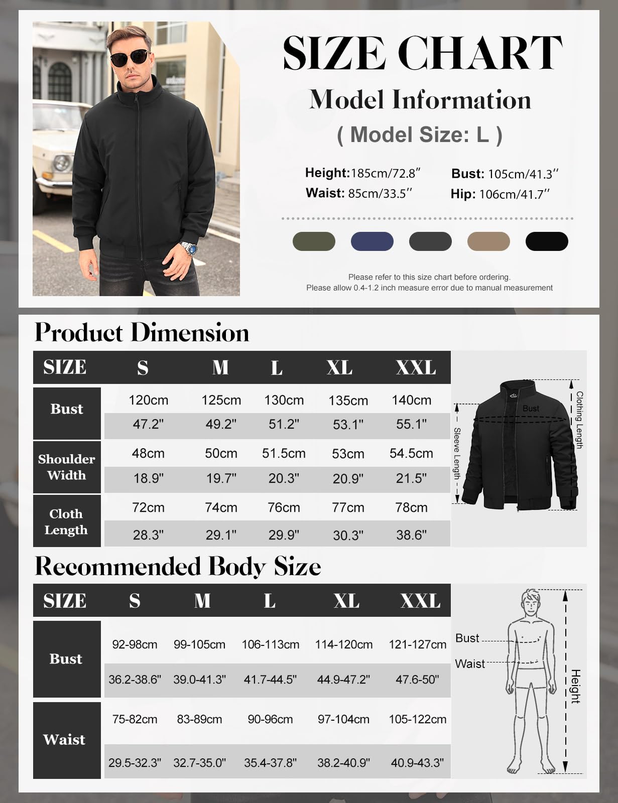 Lonya Chaqueta Bomber Hombre Forro Polar Chaqueta de Invierno Cazadora Bombardero Vintage Abrigo Béisbol Cálidas Trabajo Impermeable Prueba Viento con Cremallera Con Bolsillos