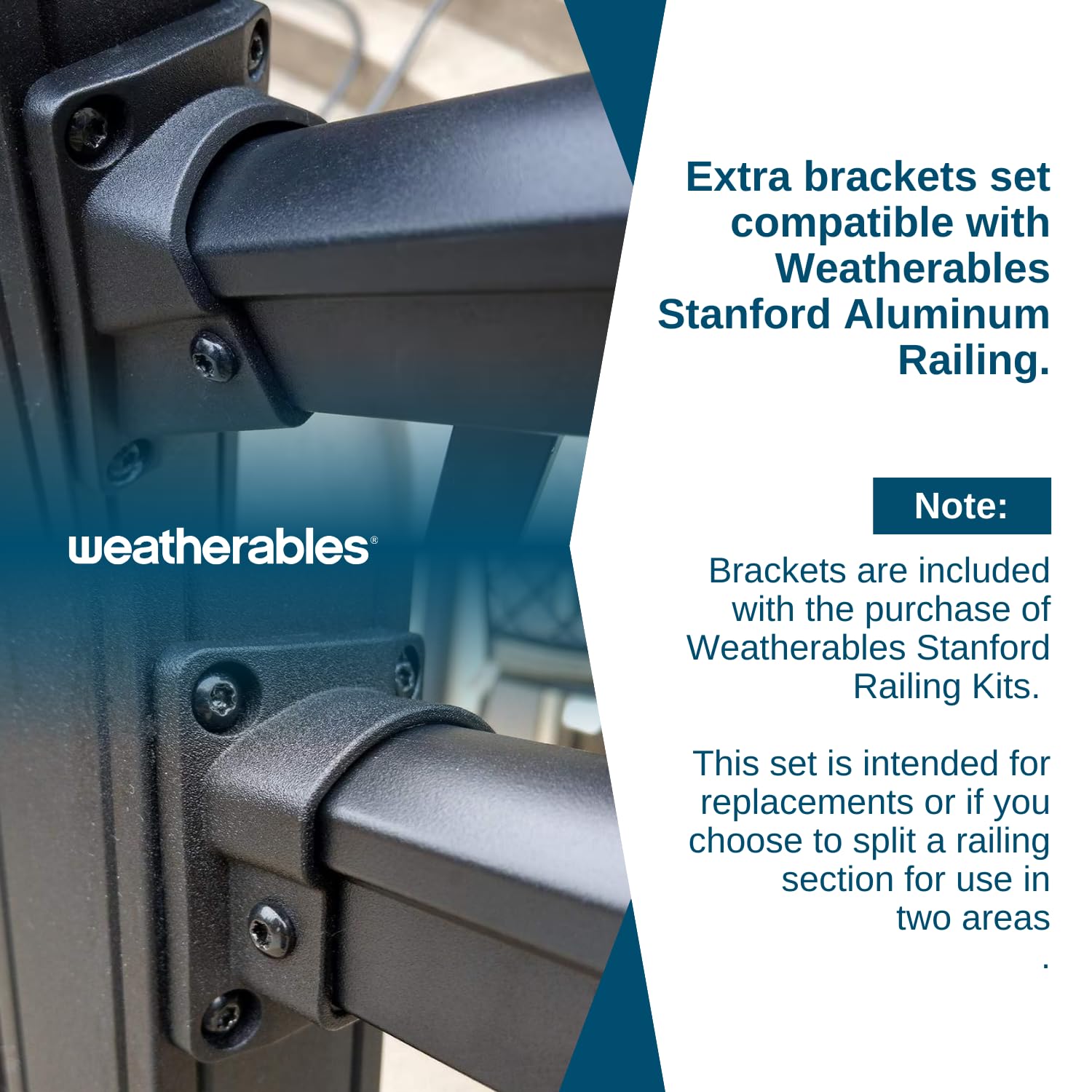 Weatherables Stanford Railing Brackets – Aluminum Indoor & Outdoor Straight Railing Brackets, Made with Durable & Low-Maintenance Black Textured Powder-Coat Finish