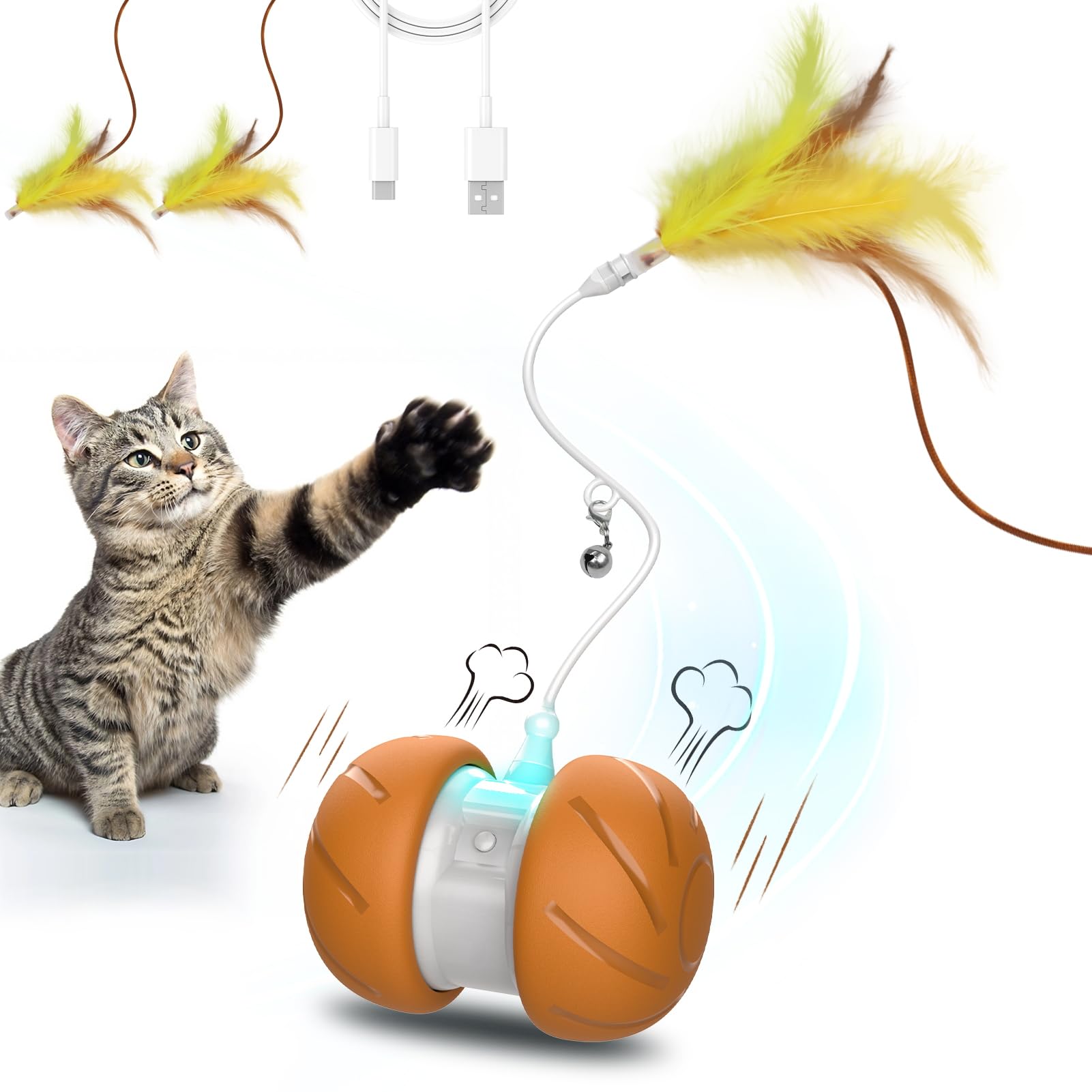 umosis Cat Toys for Bored Indoor Adult Cats,Interactive Flying Feather Teaser,Automatic Moving Robot Cat Toy,Touch Activated Kitten Toy,Rechargeable