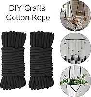 Vista 4 de 2Pcs Soft Cotton Rope, 66Ft x 8MM Thick String, Black Cotton Cord for Hanging Clothes, Binding Luggage and Home Decoration