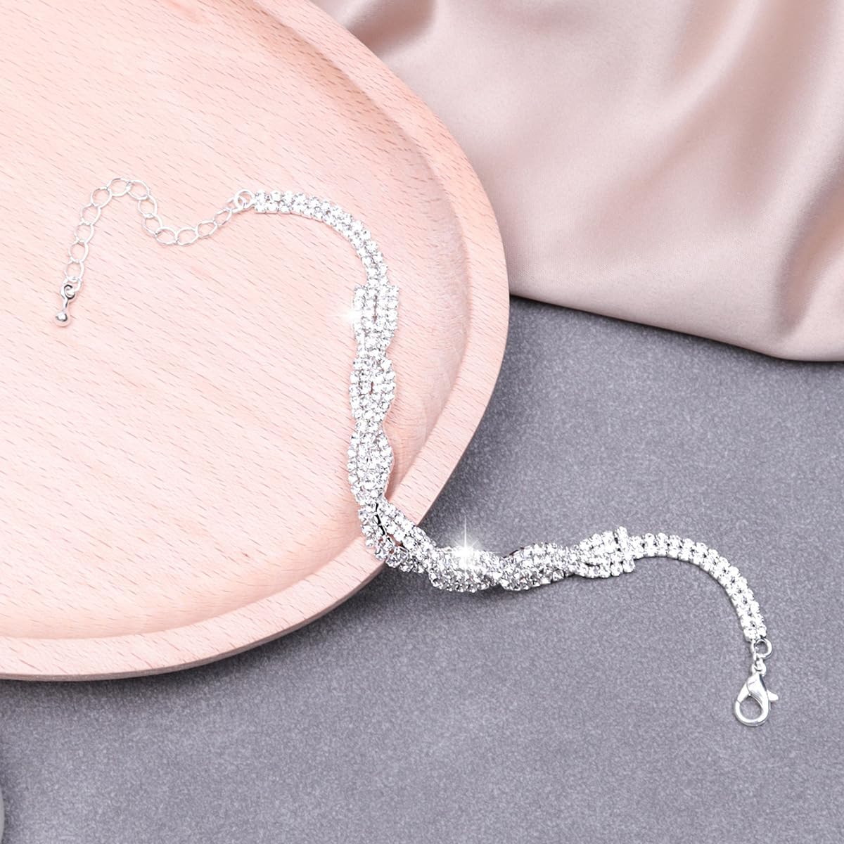Rhinestone Link Bangle Bracelets for Women Wrap Crystal Chain Tennis Bracelet Bridal Wedding Party Costume Jewelry - Image 8