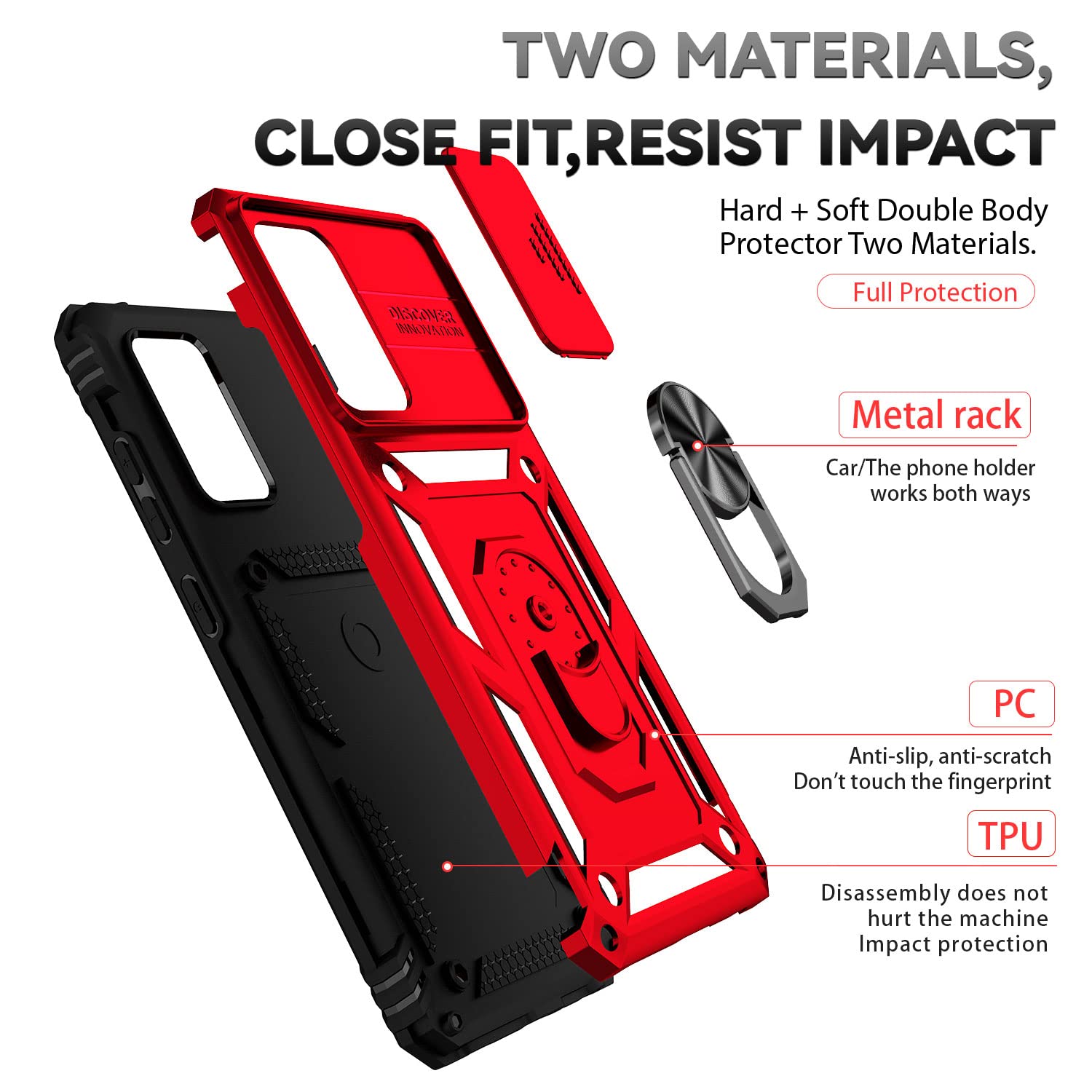 Funda para Samsung Galaxy A52 5G/4G/A52S 5G Carcasă Armor Militar Cubierta de Cámara Deslizante Proteger Fundas con 360 Full Protección Anillo Soporte Silicona Estuche Cover Case,Rojo — view 8